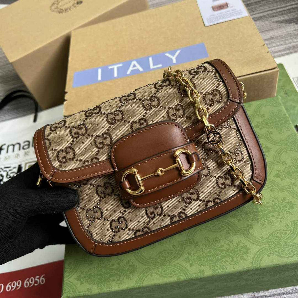 Gucci 675801 Horsebit 1955 GG mini bag Brown leather
