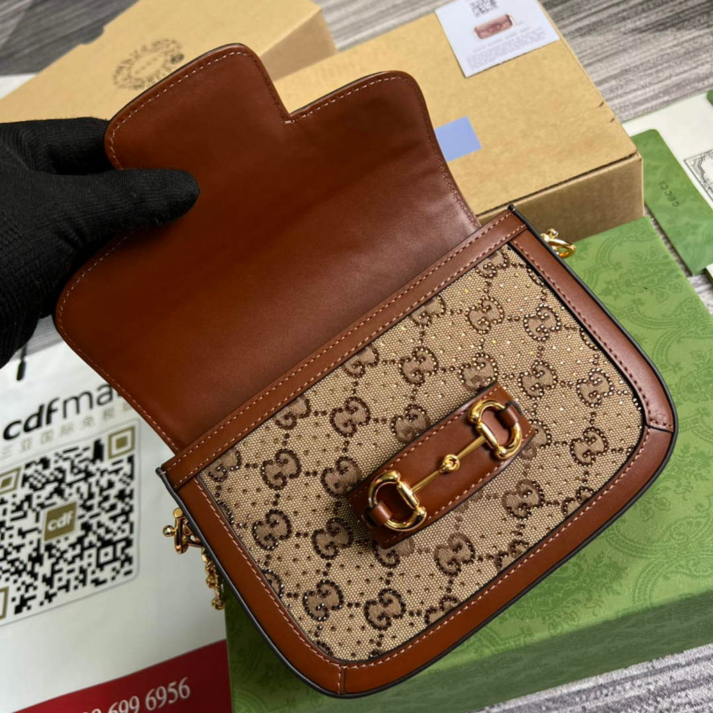 Gucci 675801 Horsebit 1955 GG mini bag Brown leather
