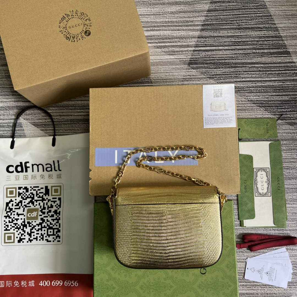Gucci 675801 Horsebit 1955 lizard mini bag gold leather