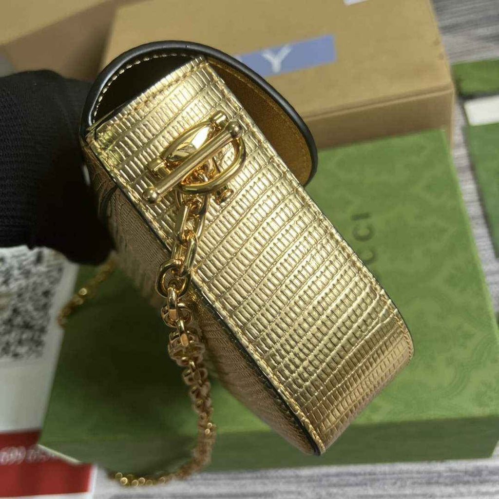Gucci 675801 Horsebit 1955 lizard mini bag gold leather
