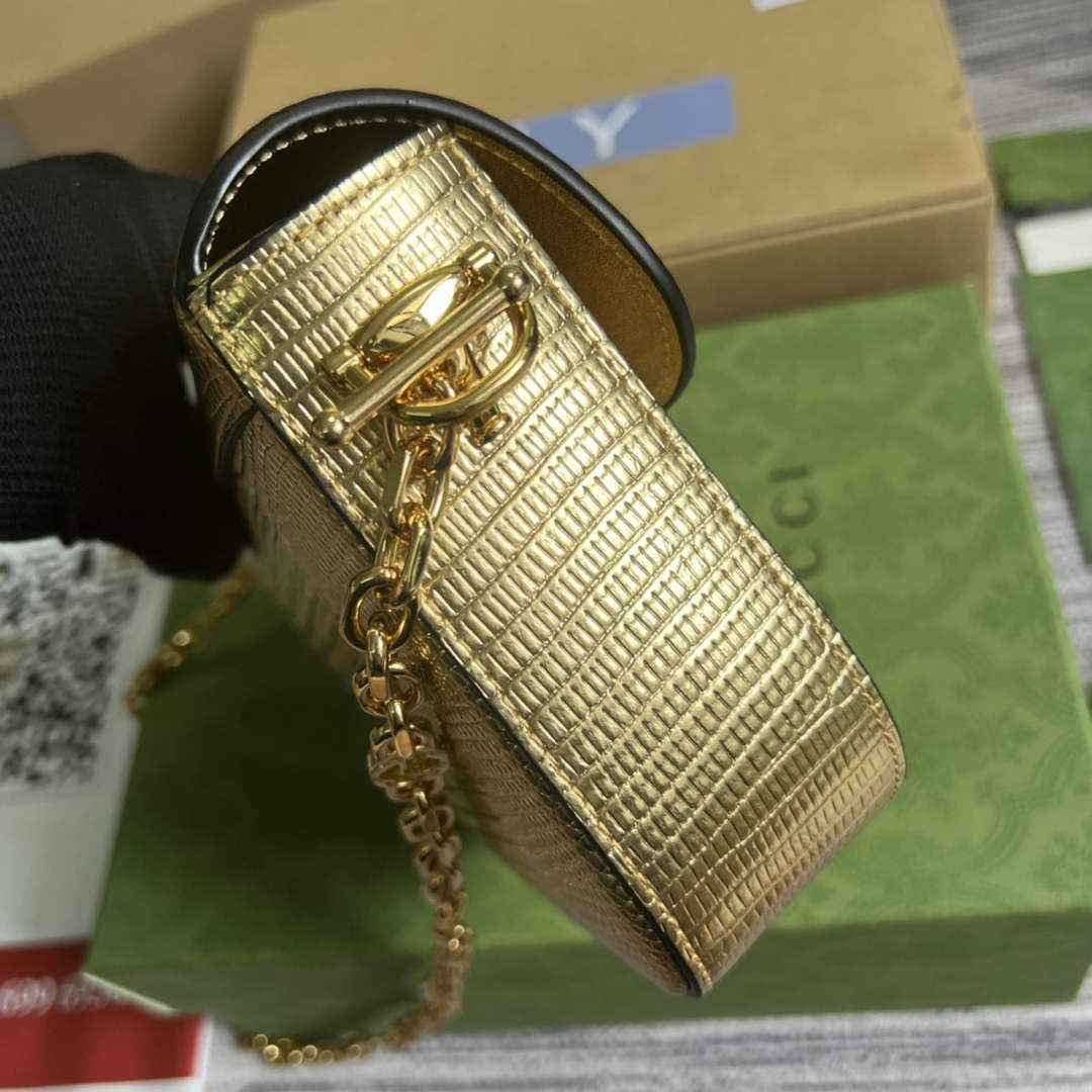 Gucci 675801 Horsebit 1955 lizard mini bag gold leather