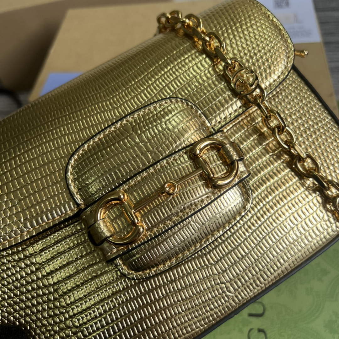 Gucci 675801 Horsebit 1955 lizard mini bag gold leather