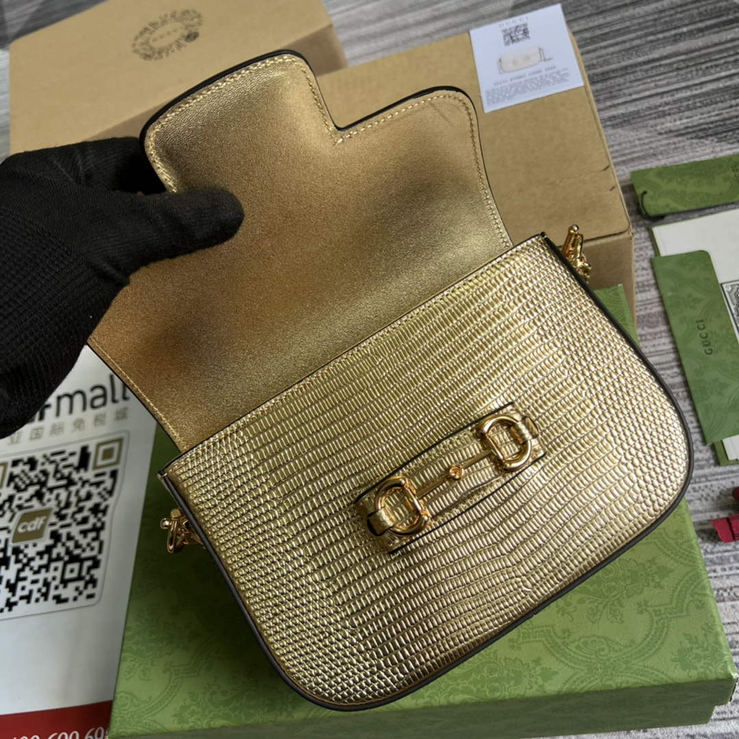 Gucci 675801 Horsebit 1955 lizard mini bag gold leather
