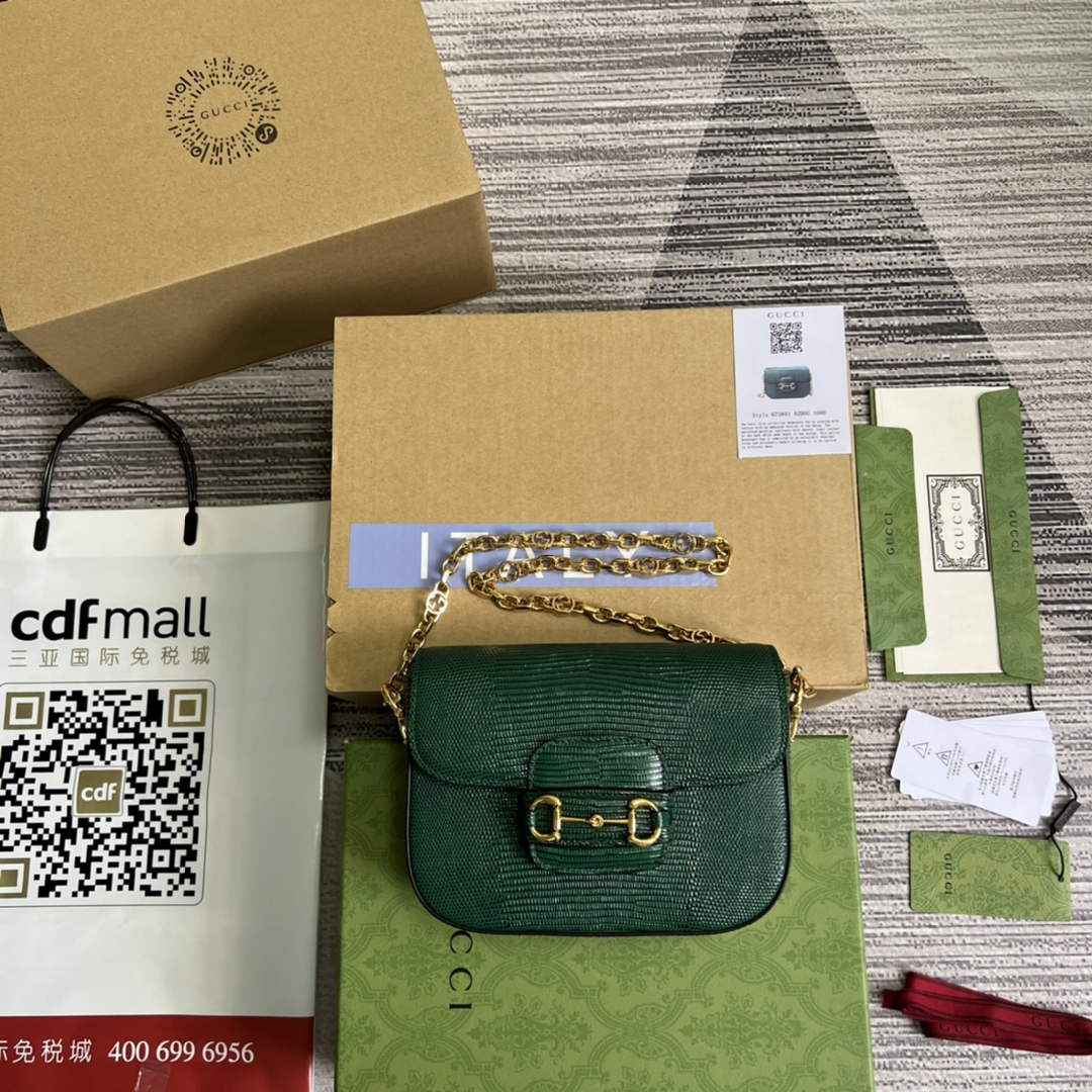 Gucci 675801 Horsebit 1955 lizard mini bag green leather