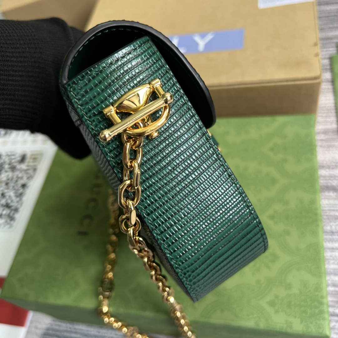 Gucci 675801 Horsebit 1955 lizard mini bag green leather
