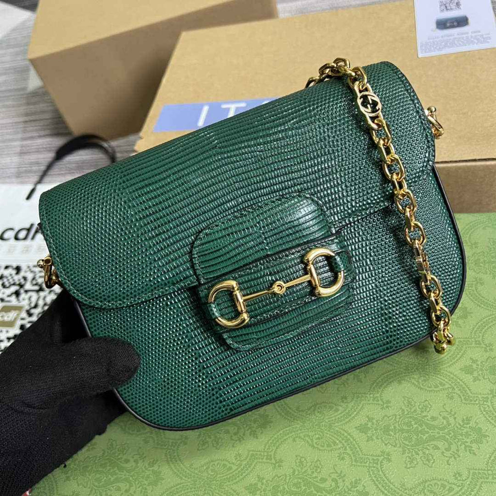 Gucci 675801 Horsebit 1955 lizard mini bag green leather