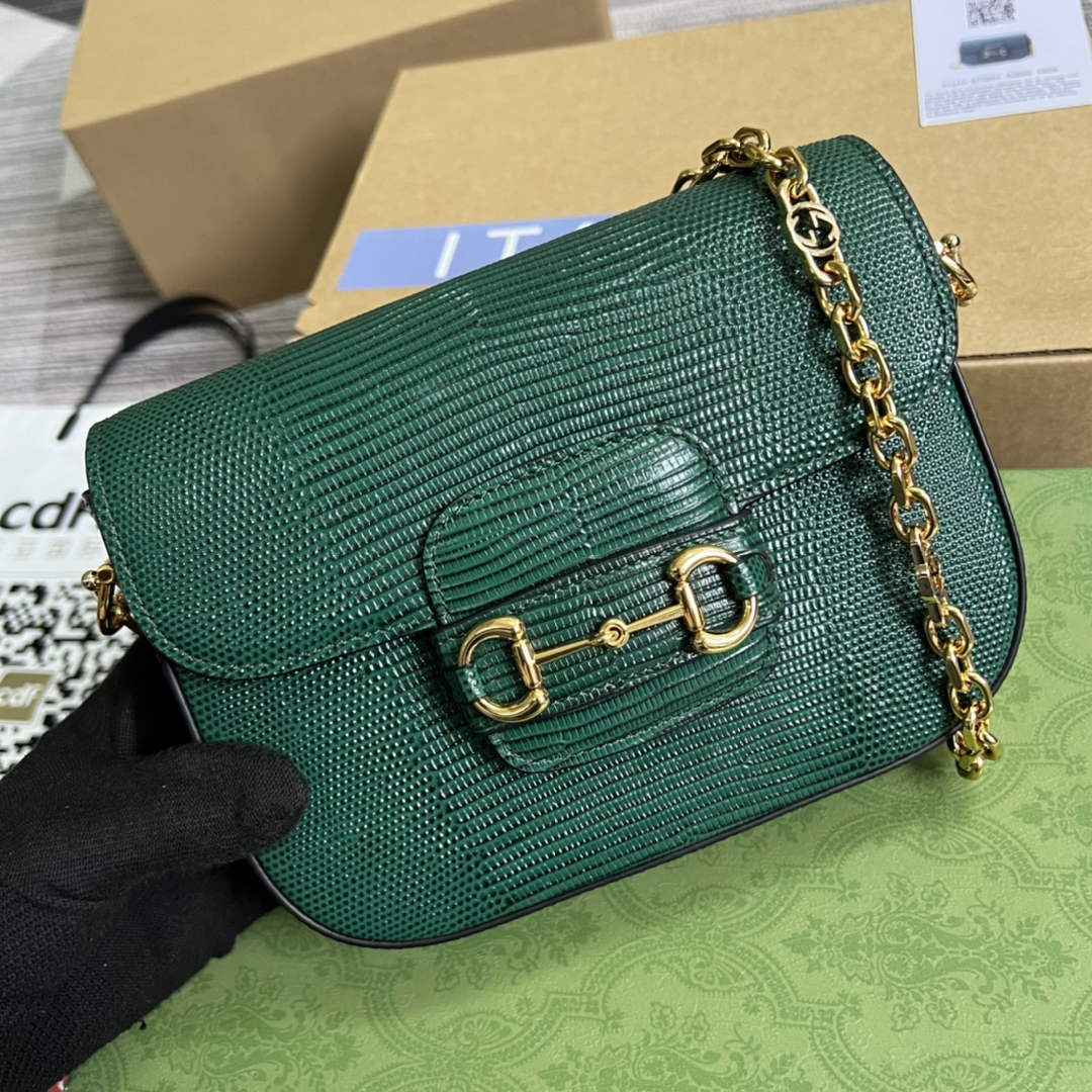 Gucci 675801 Horsebit 1955 lizard mini bag green leather