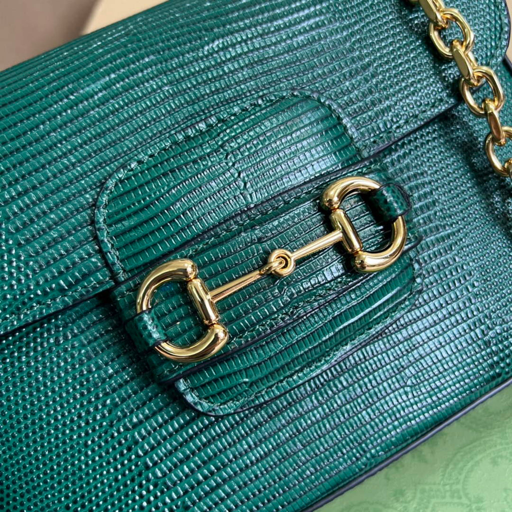 Gucci 675801 Horsebit 1955 lizard mini bag green leather