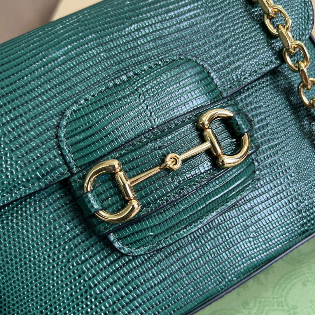 Gucci 675801 Horsebit 1955 lizard mini bag green leather