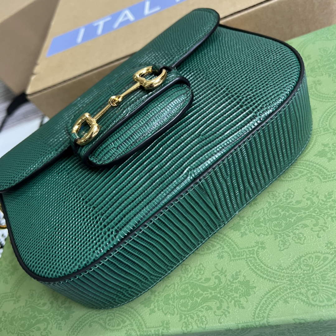 Gucci 675801 Horsebit 1955 lizard mini bag green leather
