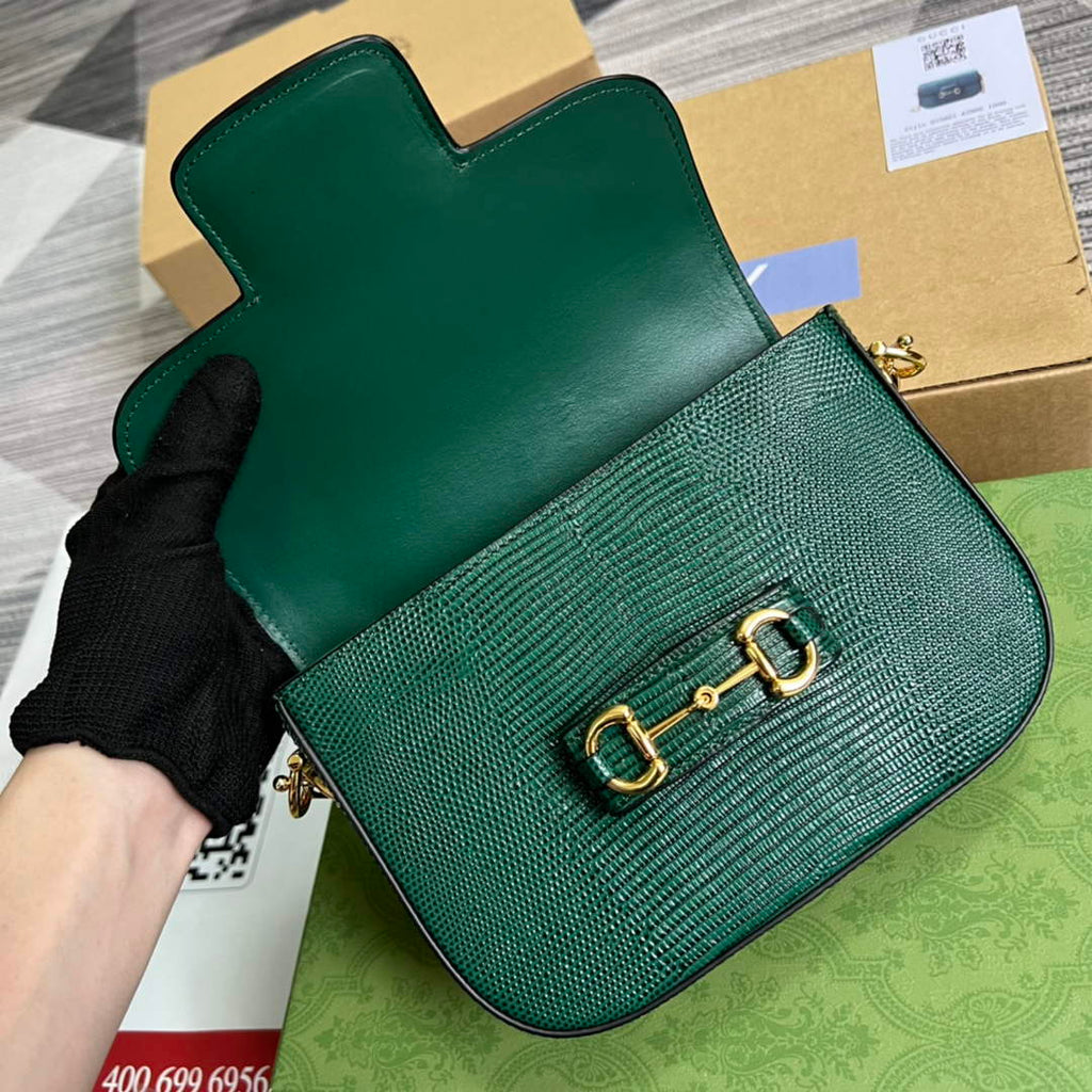 Gucci 675801 Horsebit 1955 lizard mini bag green leather