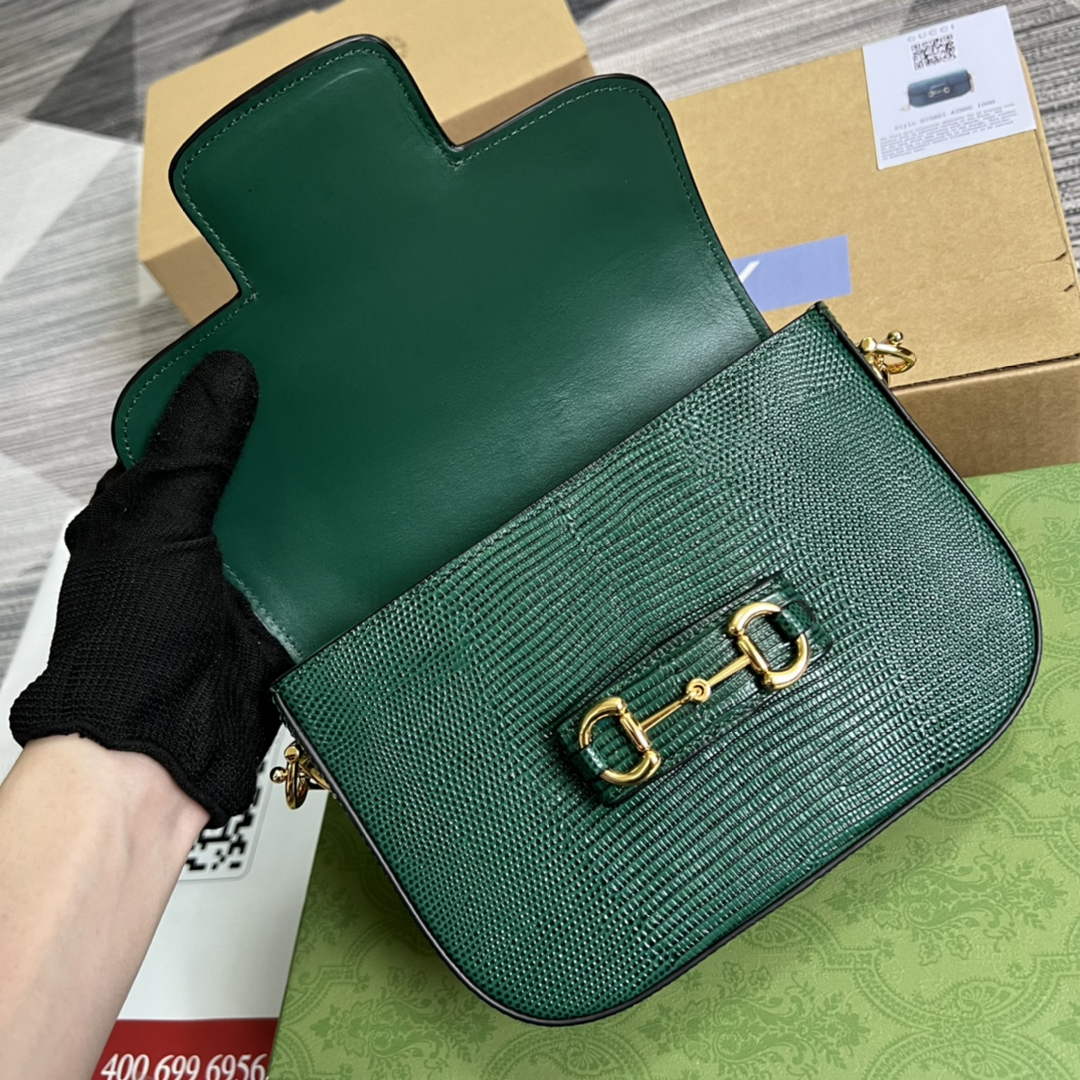 Gucci 675801 Horsebit 1955 lizard mini bag green leather