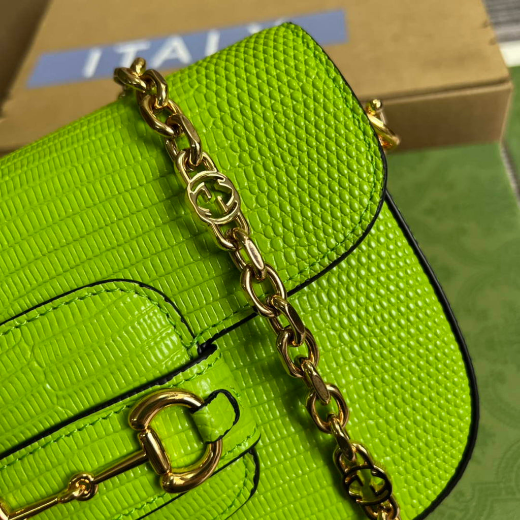 Gucci 675801 Horsebit 1955 lizard mini bag light green leather