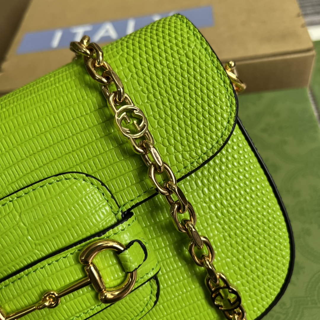 Gucci 675801 Horsebit 1955 lizard mini bag light green leather