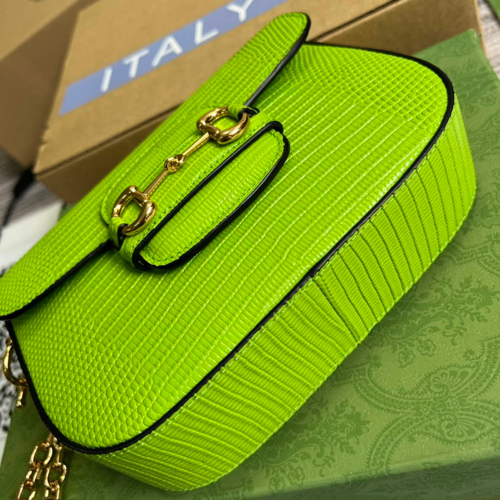 Gucci 675801 Horsebit 1955 lizard mini bag light green leather