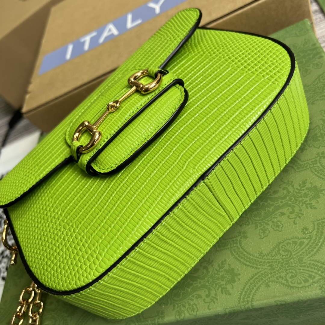 Gucci 675801 Horsebit 1955 lizard mini bag light green leather