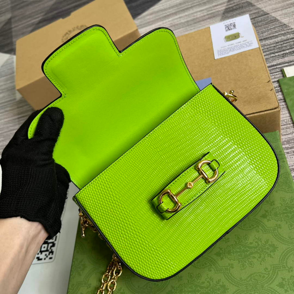 Gucci 675801 Horsebit 1955 lizard mini bag light green leather