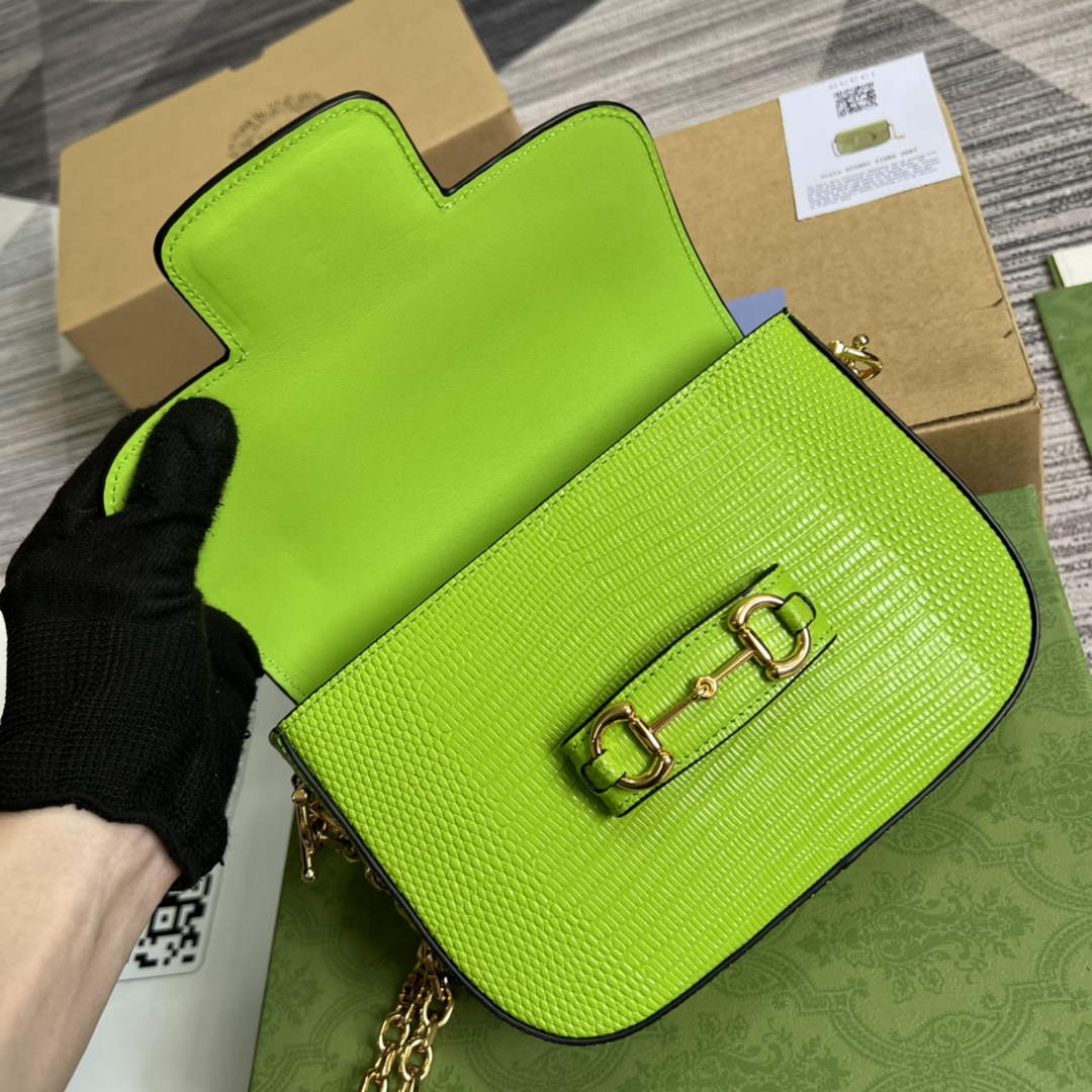 Gucci 675801 Horsebit 1955 lizard mini bag light green leather