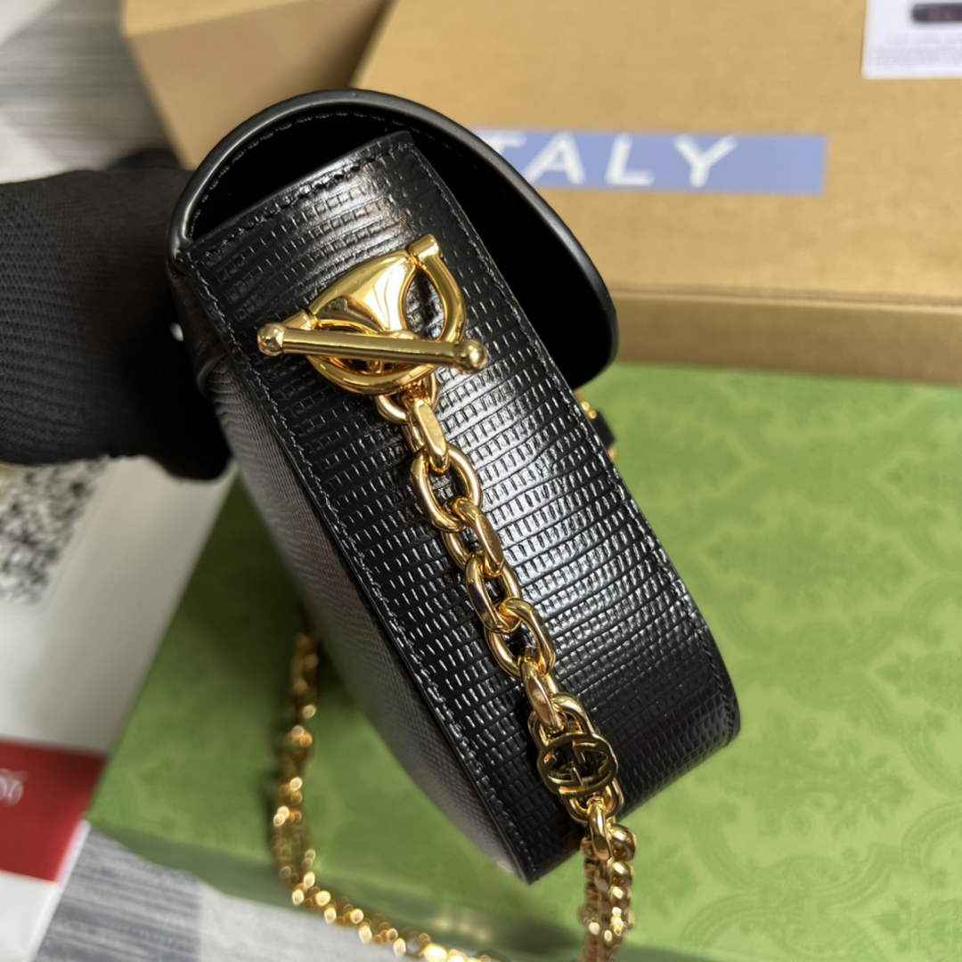 Gucci 675801 Horsebit 1955 lizard mini bag black leather