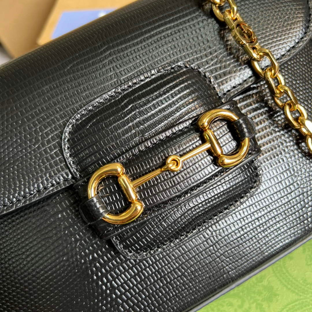 Gucci 675801 Horsebit 1955 lizard mini bag black leather
