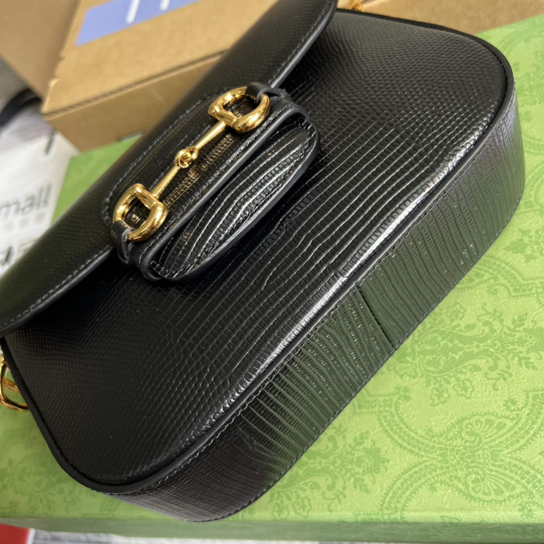 Gucci 675801 Horsebit 1955 lizard mini bag black leather