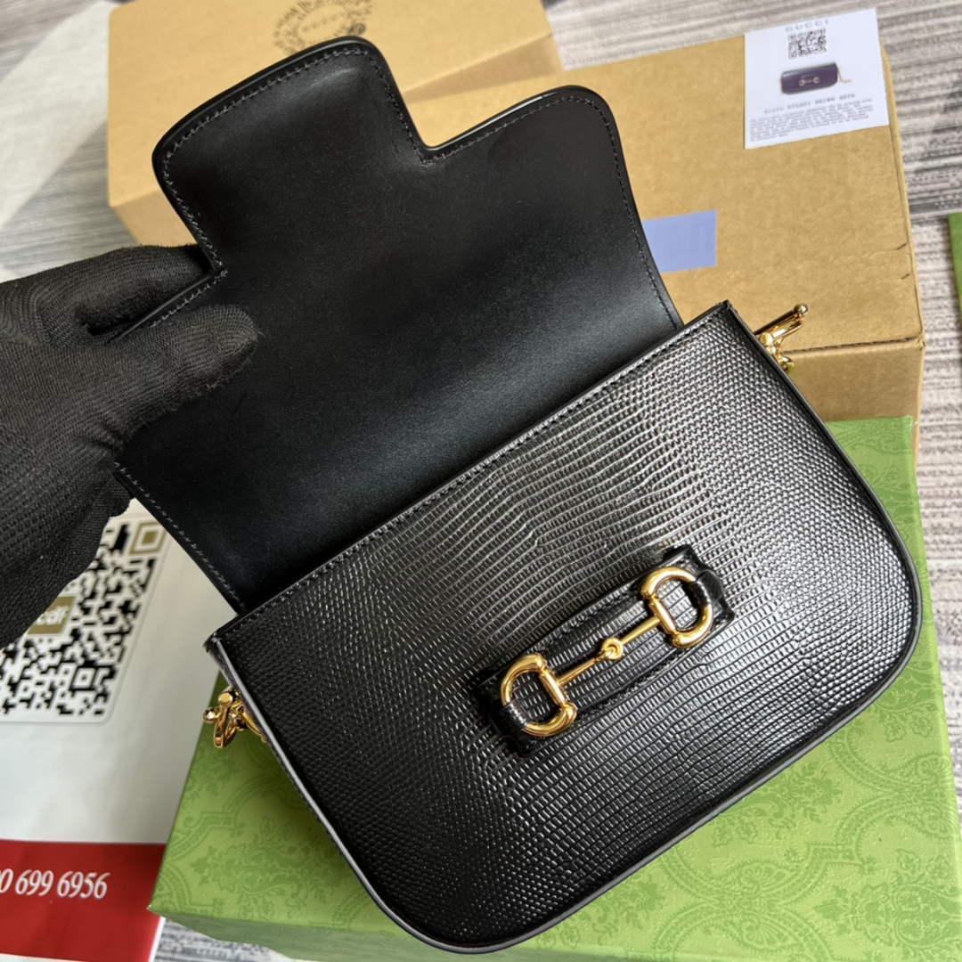 Gucci 675801 Horsebit 1955 lizard mini bag black leather