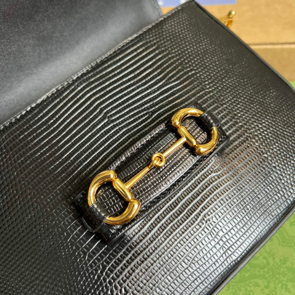 Gucci 675801 Horsebit 1955 lizard mini bag black leather