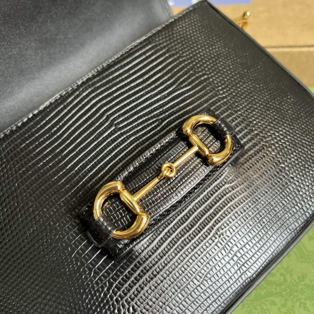 Gucci 675801 Horsebit 1955 lizard mini bag black leather