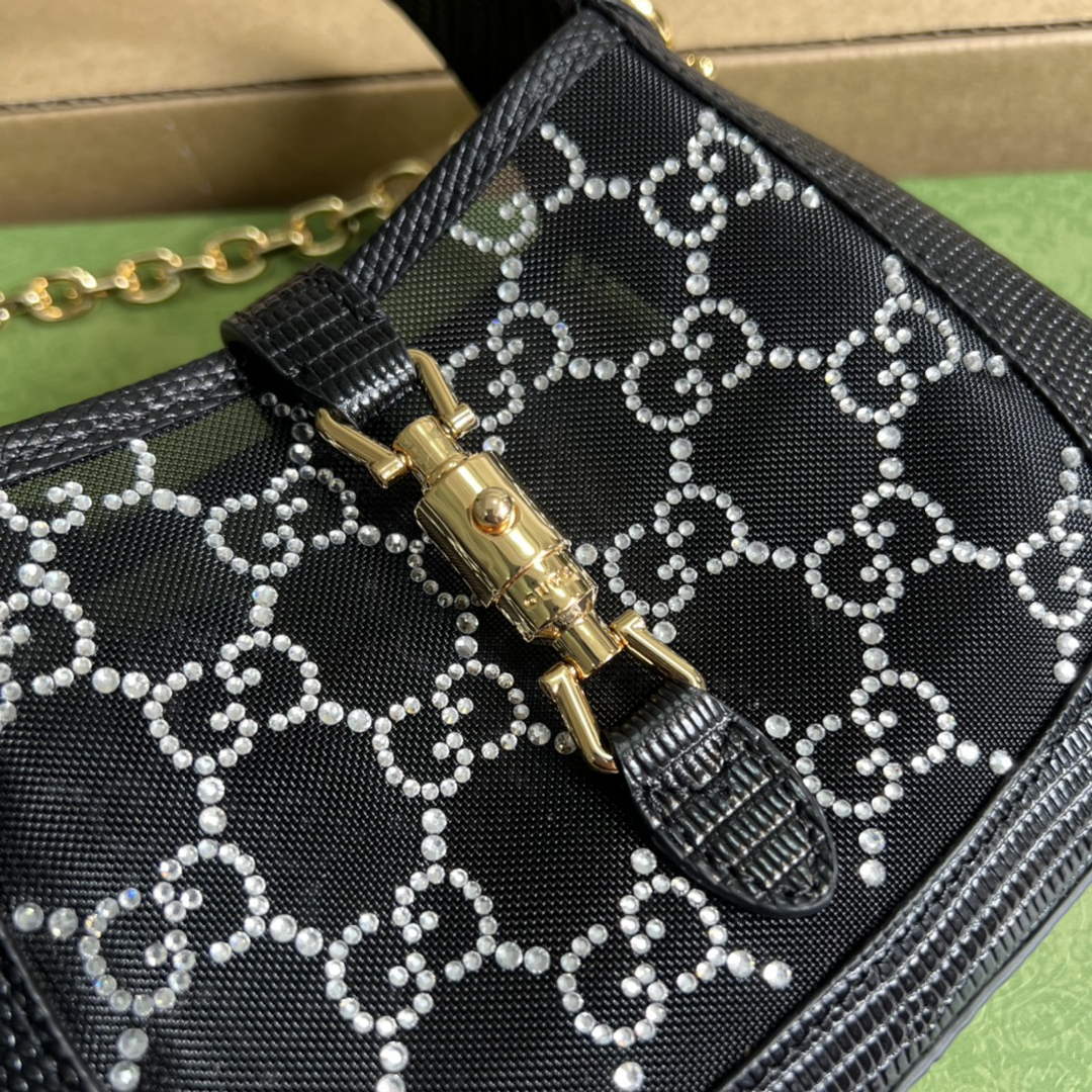 Gucci ‎677027 Jackie 1961 mini crystal GG lizard bag Black