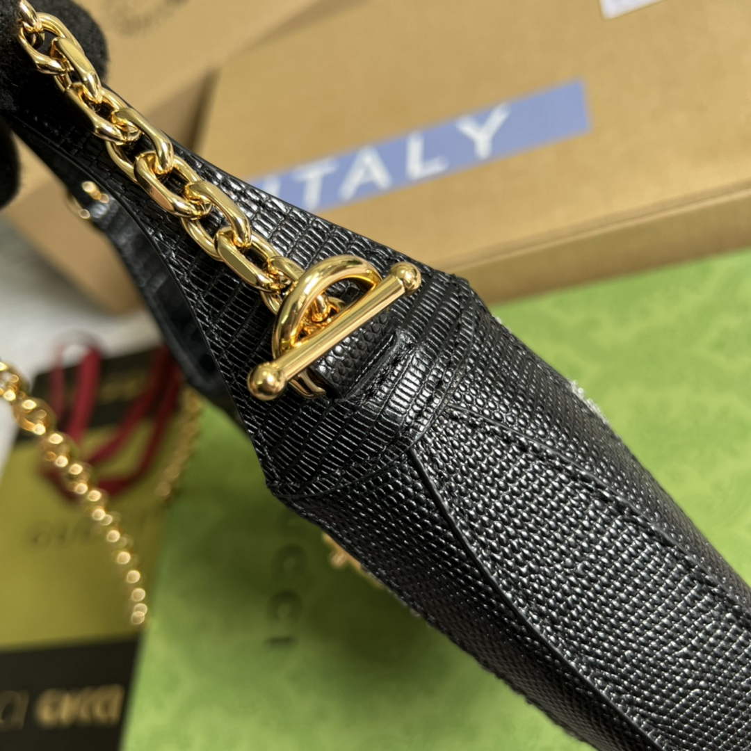 Gucci ‎677027 Jackie 1961 mini crystal GG lizard bag Black