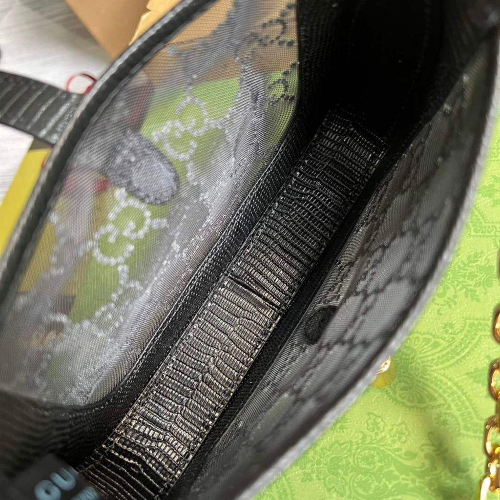 Gucci ‎677027 Jackie 1961 mini crystal GG lizard bag Black