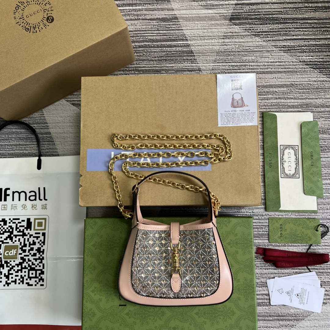 Gucci ‎677027 Jackie 1961 mini crystal GG lizard bag Pink