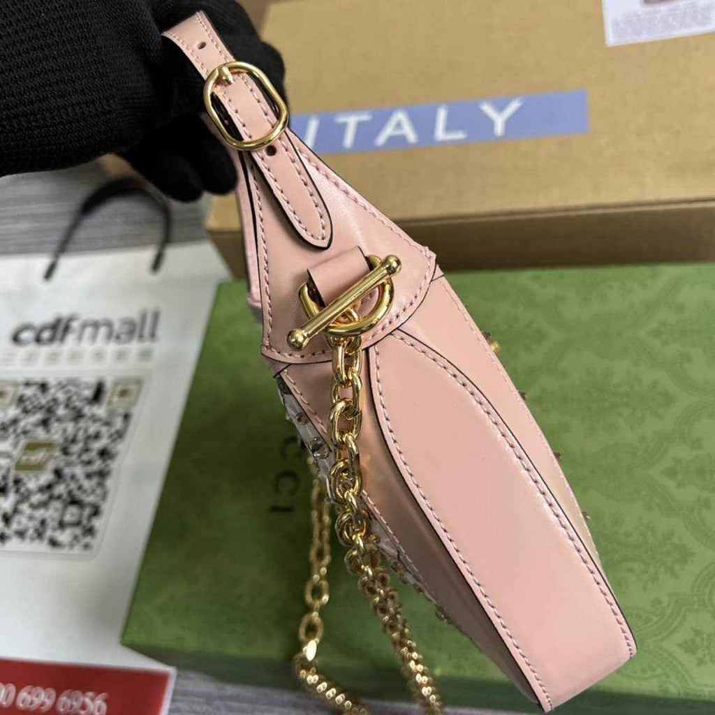 Gucci ‎677027 Jackie 1961 mini crystal GG lizard bag Pink
