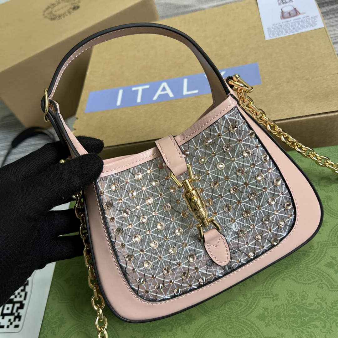 Gucci ‎677027 Jackie 1961 mini crystal GG lizard bag Pink