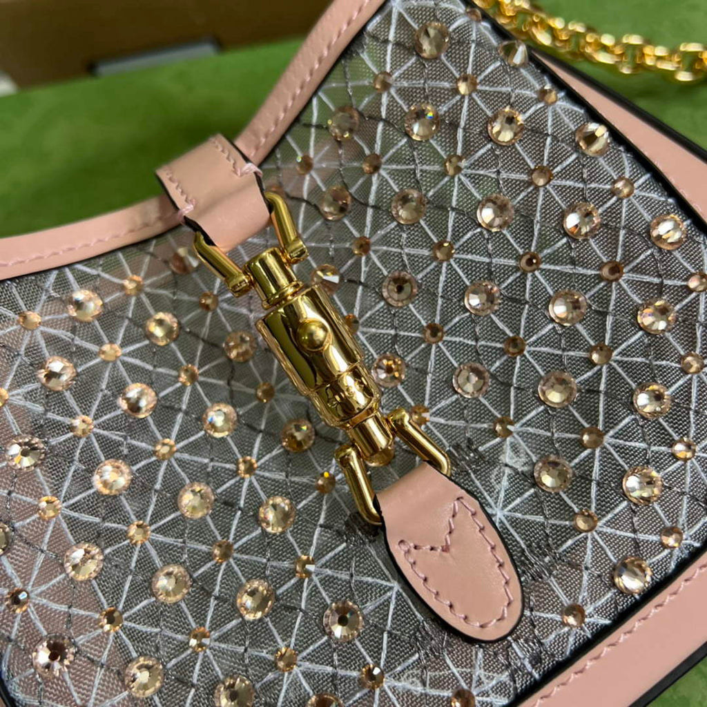 Gucci ‎677027 Jackie 1961 mini crystal GG lizard bag Pink