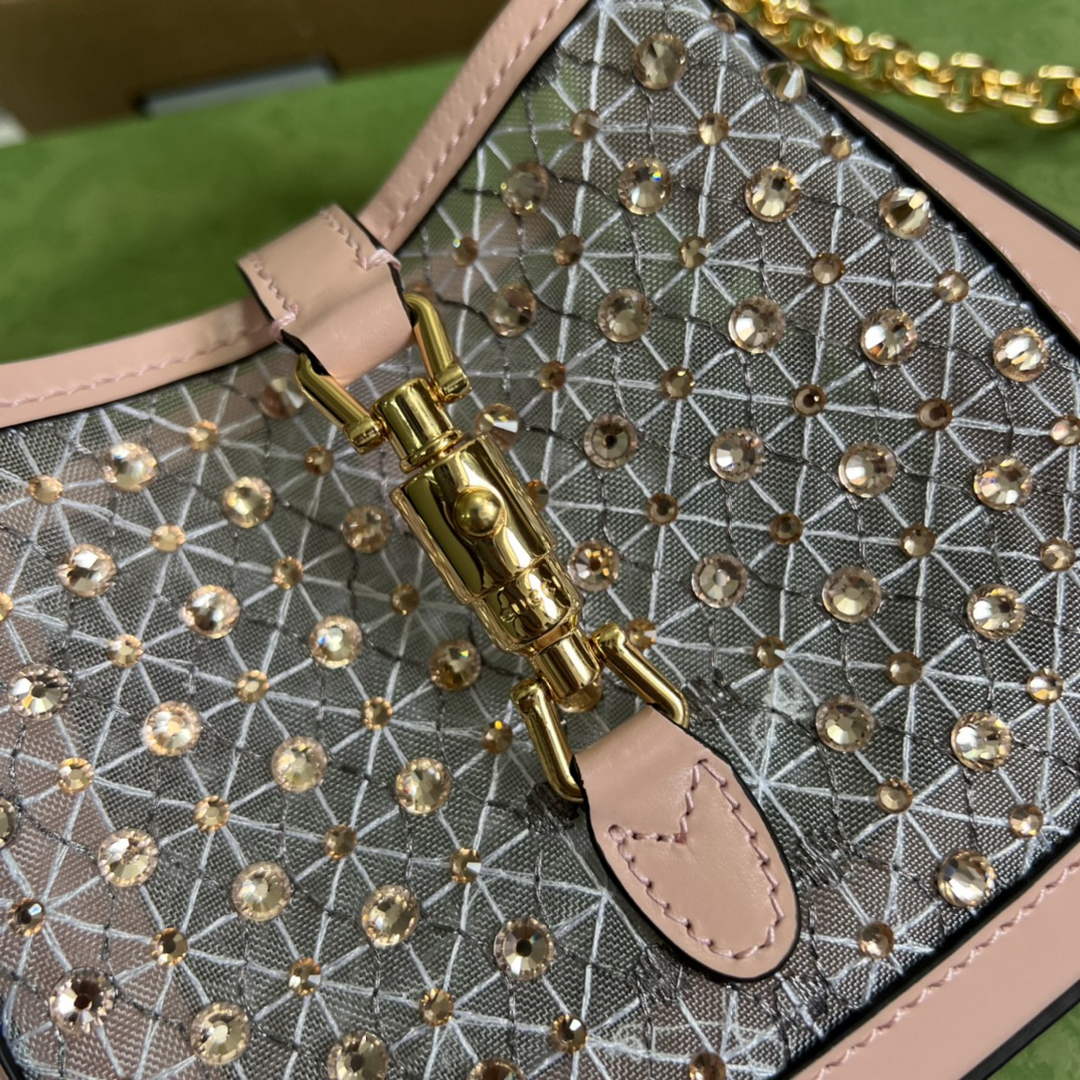 Gucci ‎677027 Jackie 1961 mini crystal GG lizard bag Pink