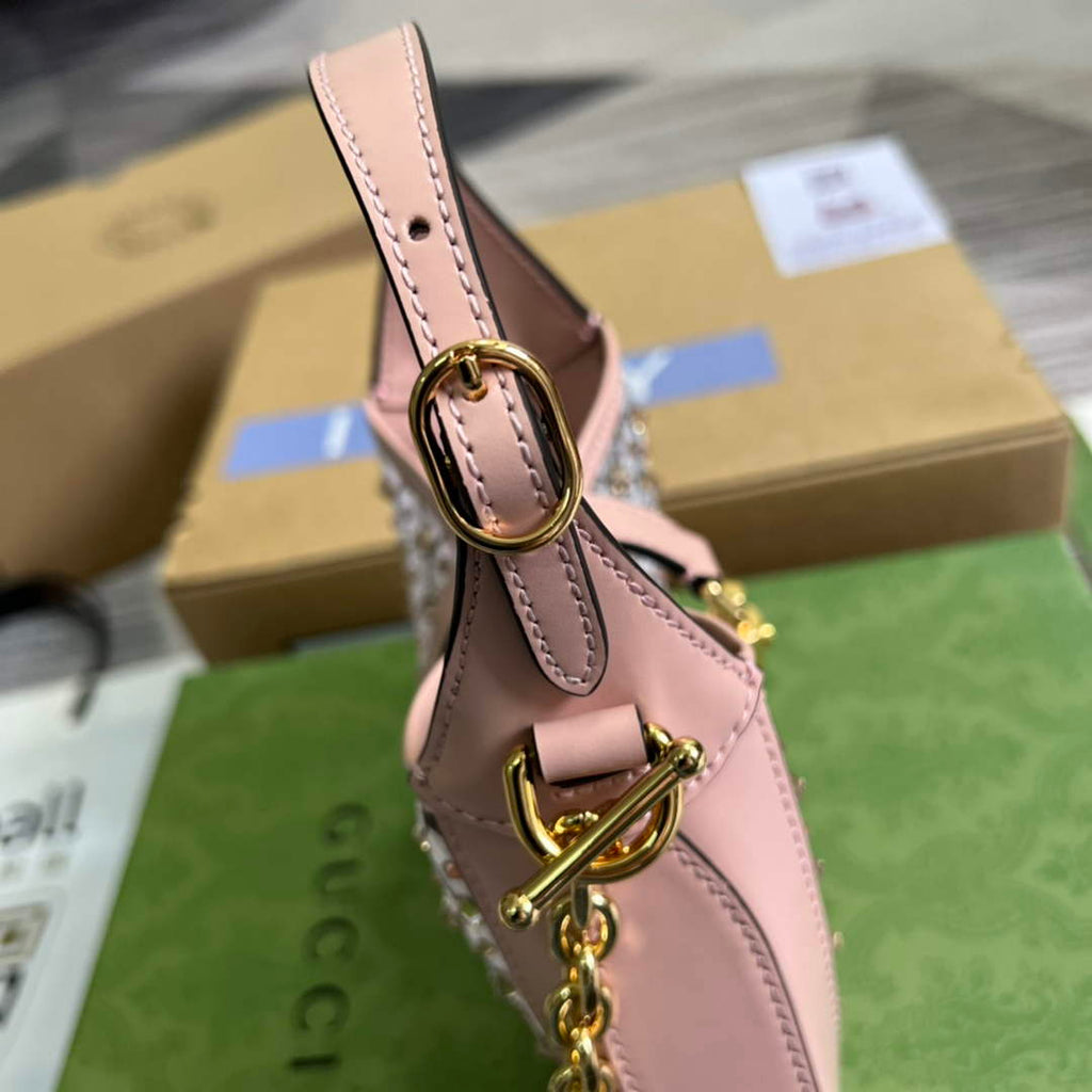 Gucci ‎677027 Jackie 1961 mini crystal GG lizard bag Pink
