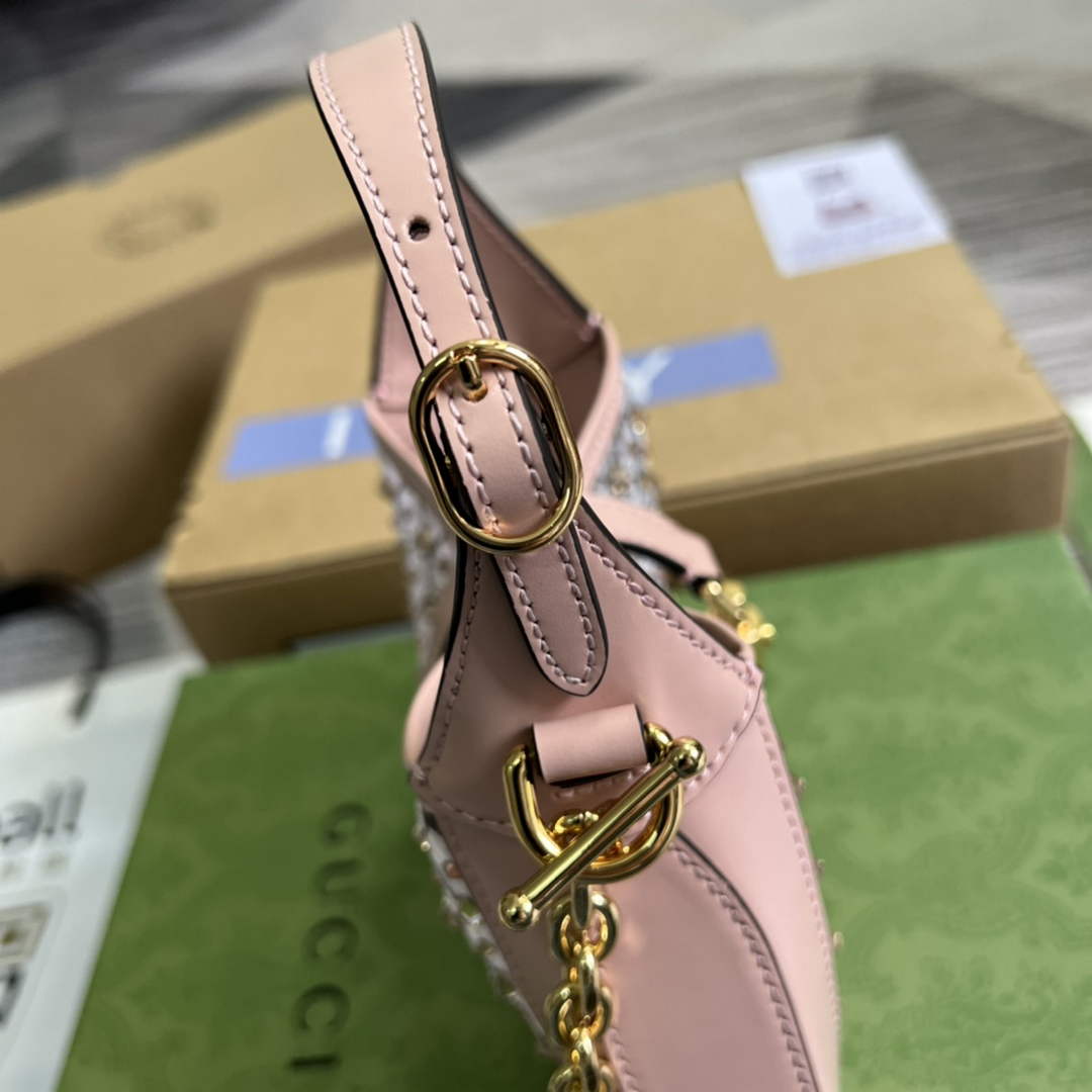 Gucci ‎677027 Jackie 1961 mini crystal GG lizard bag Pink