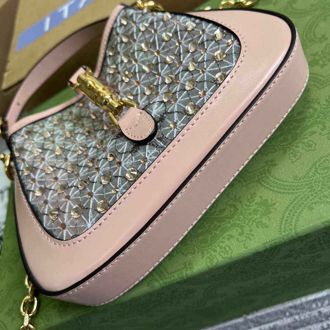 Gucci ‎677027 Jackie 1961 mini crystal GG lizard bag Pink