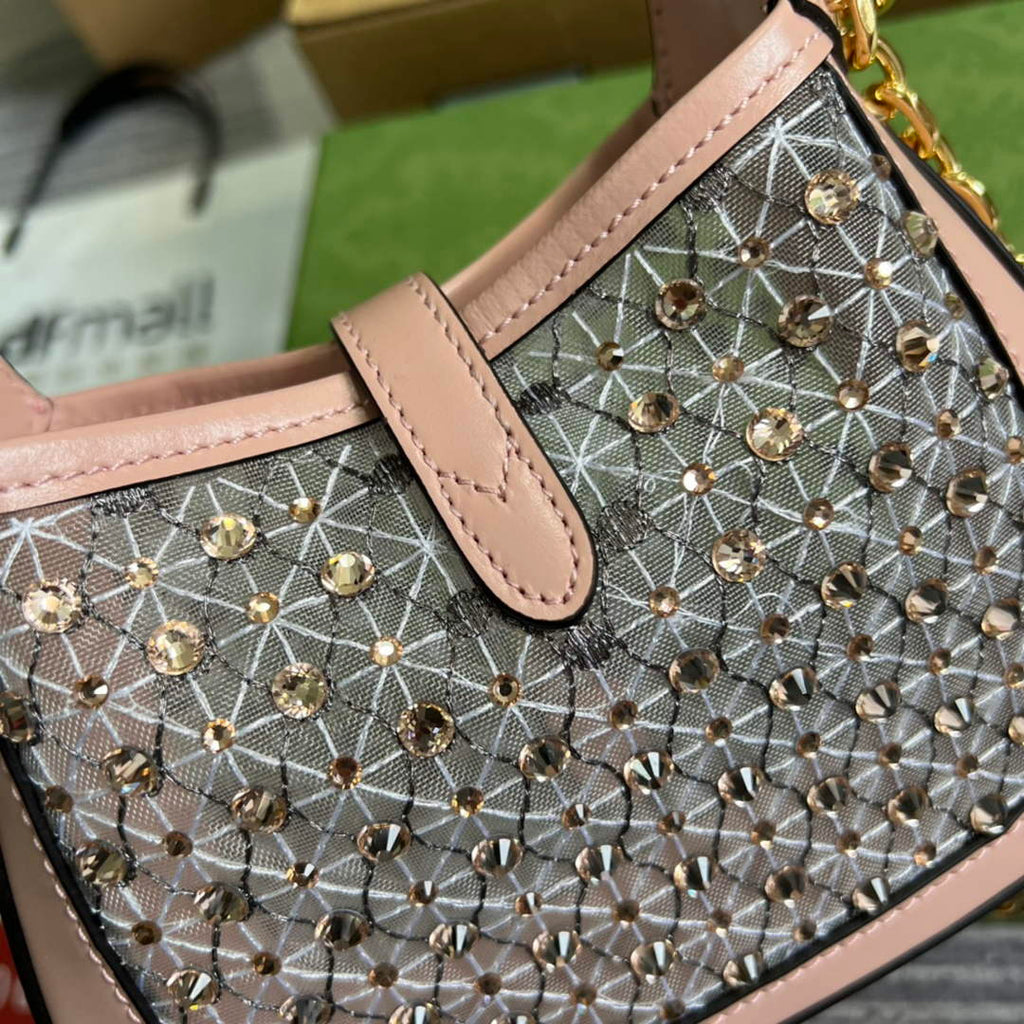 Gucci ‎677027 Jackie 1961 mini crystal GG lizard bag Pink