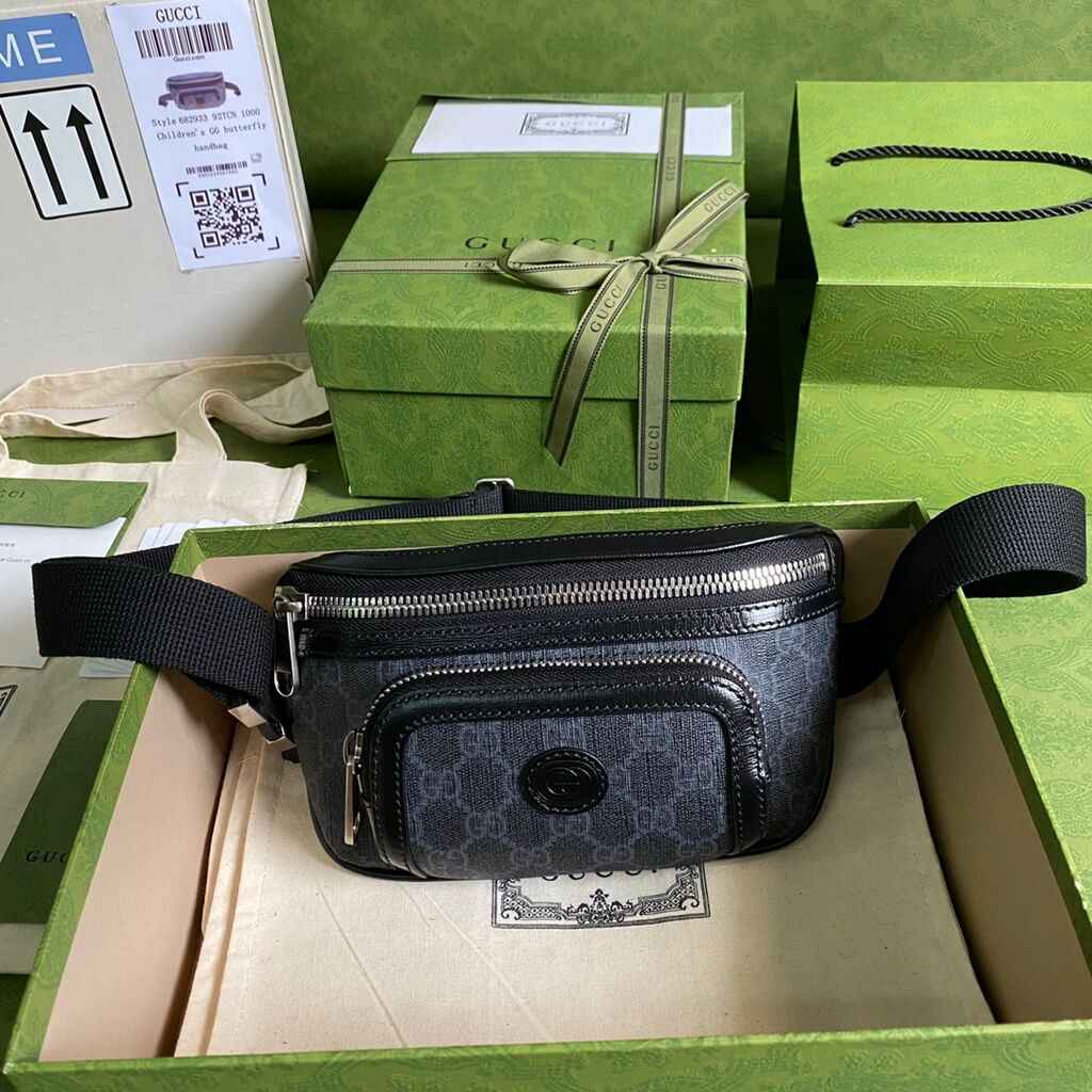 Gucci ‎682933 Belt bag with Interlocking G Black GG Supreme canvas