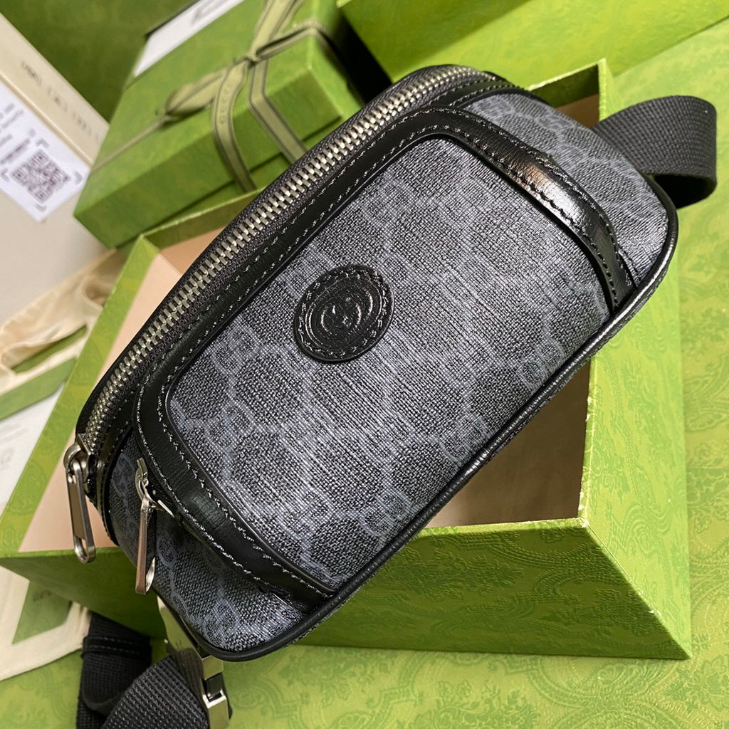 Gucci ‎682933 Belt bag with Interlocking G Black GG Supreme canvas