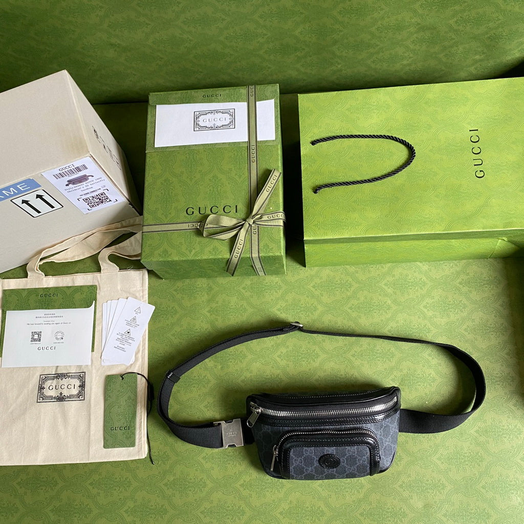 Gucci ‎682933 Belt bag with Interlocking G Black GG Supreme canvas