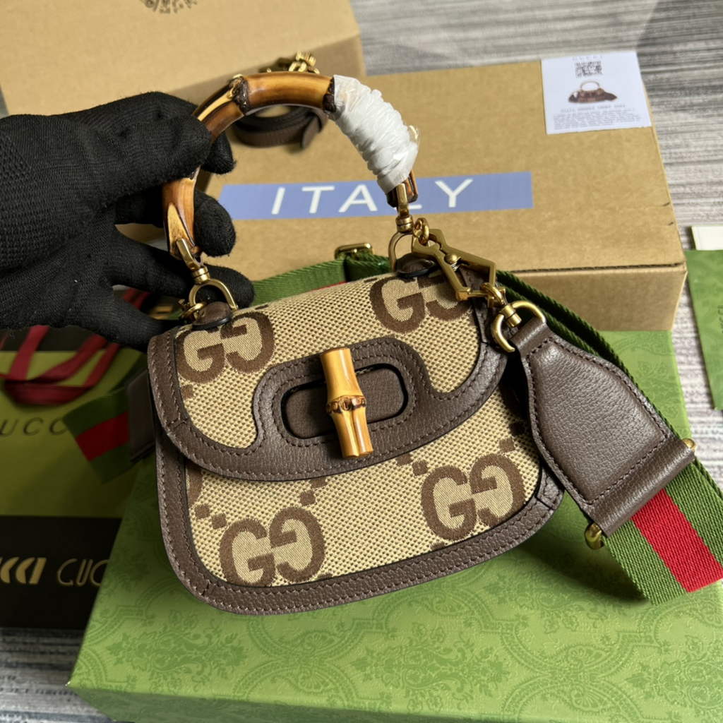 Gucci 686864 Bamboo 1947 jumbo GG mini bag Brown Leather