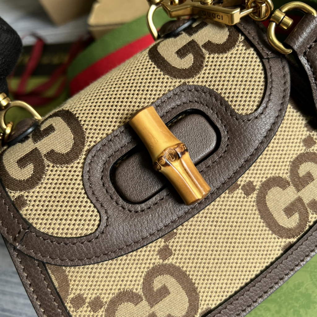 Gucci 686864 Bamboo 1947 jumbo GG mini bag Brown Leather