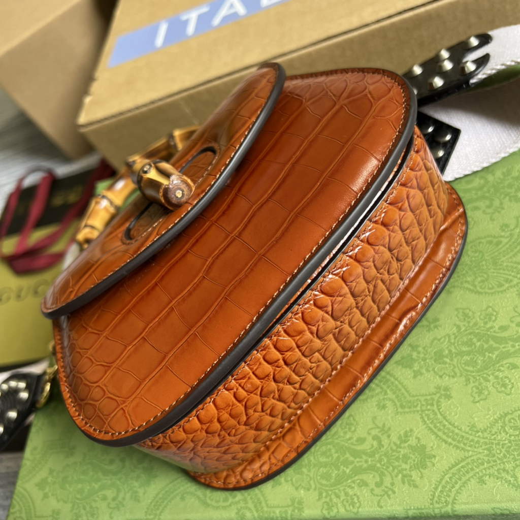 Gucci 686864 Bamboo 1947 mini top handle bag brown crocodile leather