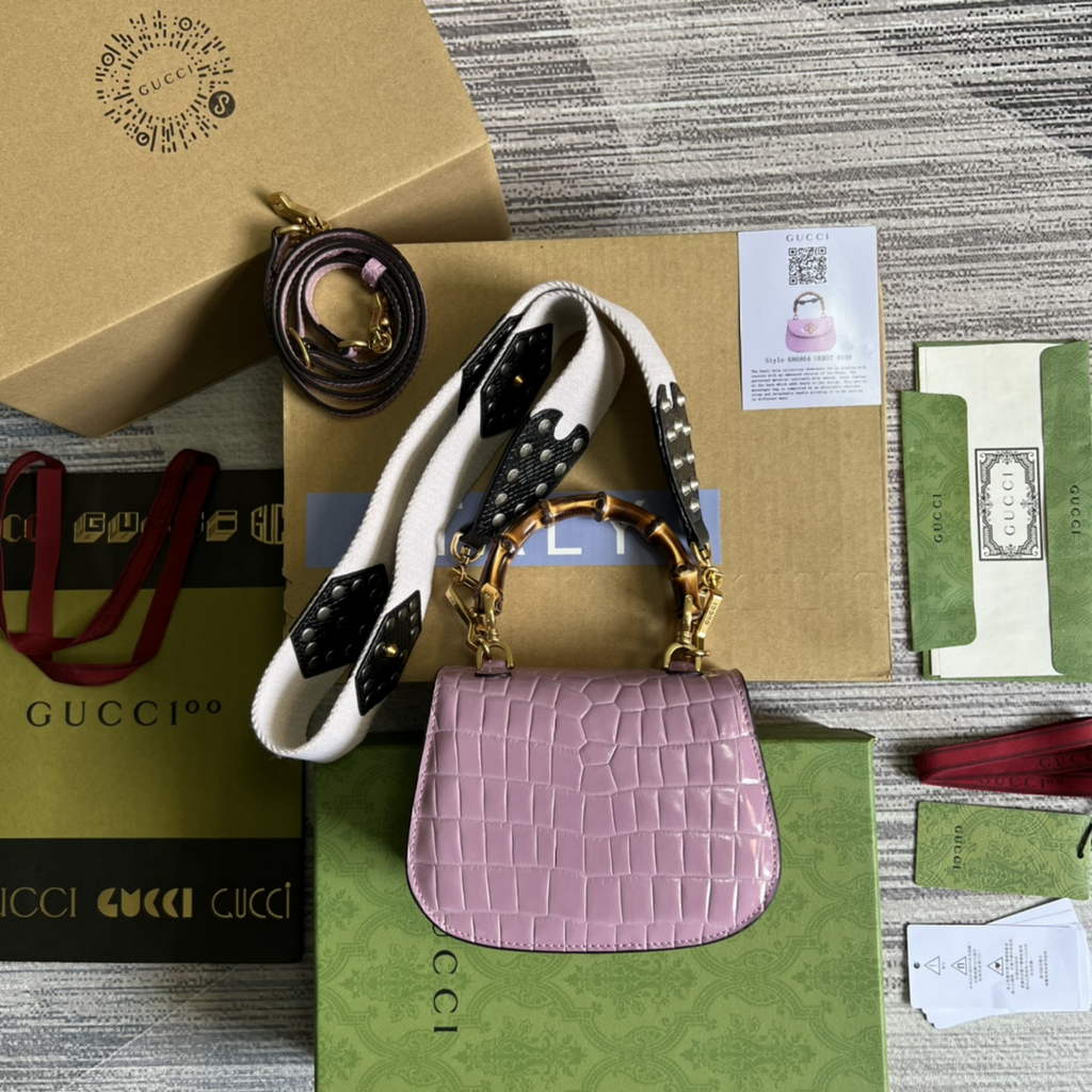 Gucci 686864 Bamboo 1947 mini top handle bag Purple crocodile leather