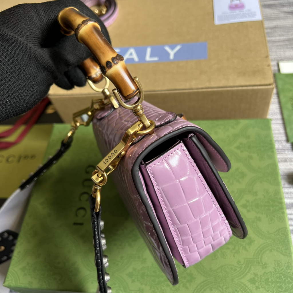 Gucci 686864 Bamboo 1947 mini top handle bag Purple crocodile leather