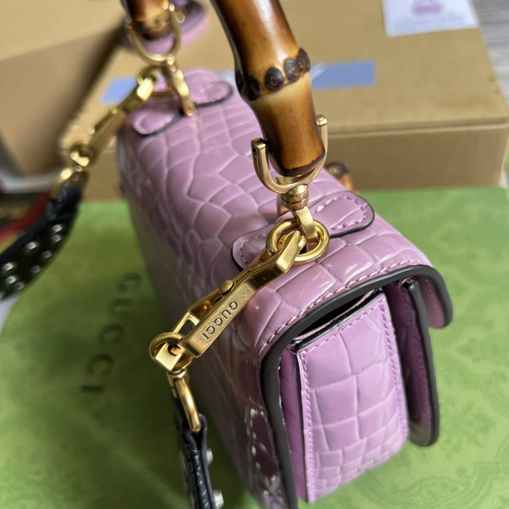 Gucci 686864 Bamboo 1947 mini top handle bag Purple crocodile leather
