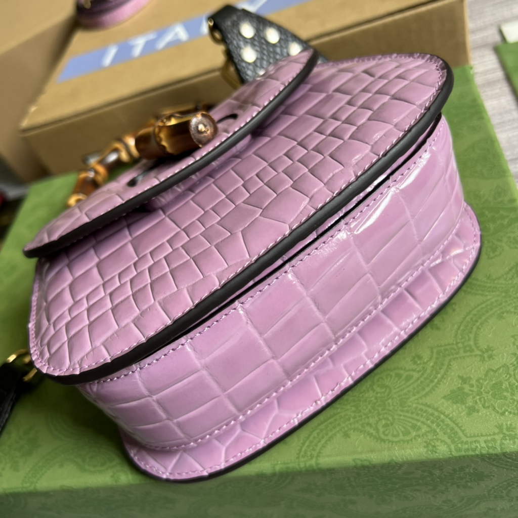 Gucci 686864 Bamboo 1947 mini top handle bag Purple crocodile leather